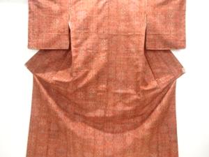 未使用品　仕立て上がり　花模様手織り紬着物
